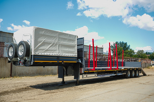 Среднерамный полуприцеп-тяжеловоз САВ 93183 (530036) г/п 60 тн, 3 оси; коники, борта, приставные трапы